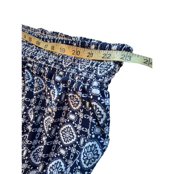HALO Wide Leg Pull On Pants Women's Blue White Geometric Stretchy Waist Boho XL - Picture 6 of 13
